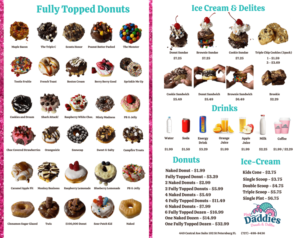Daddies Donuts and Ice Cream Downtown St Pete Menu
